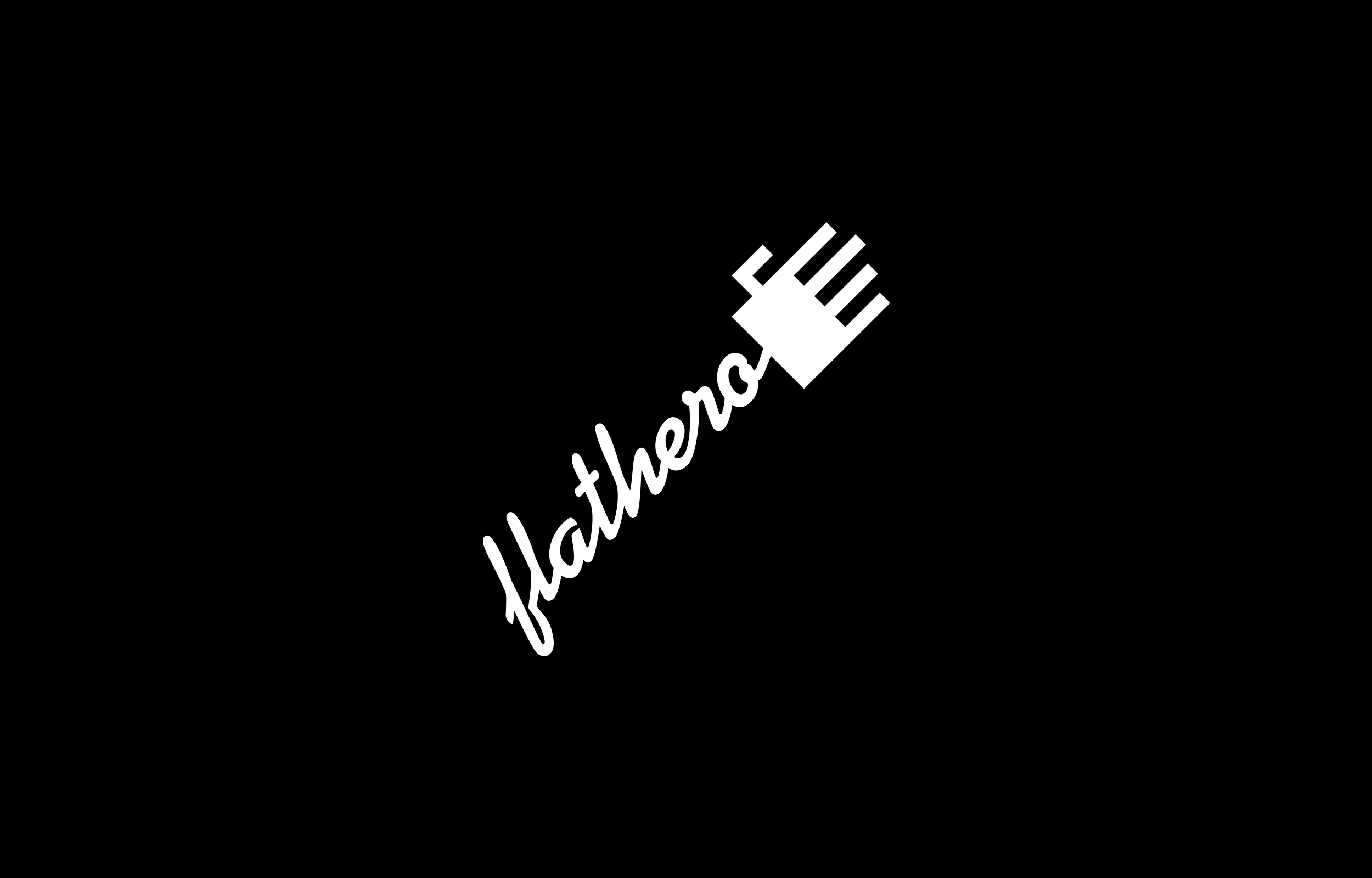 White handwritten wordmark ending in a small striped brush icon on black