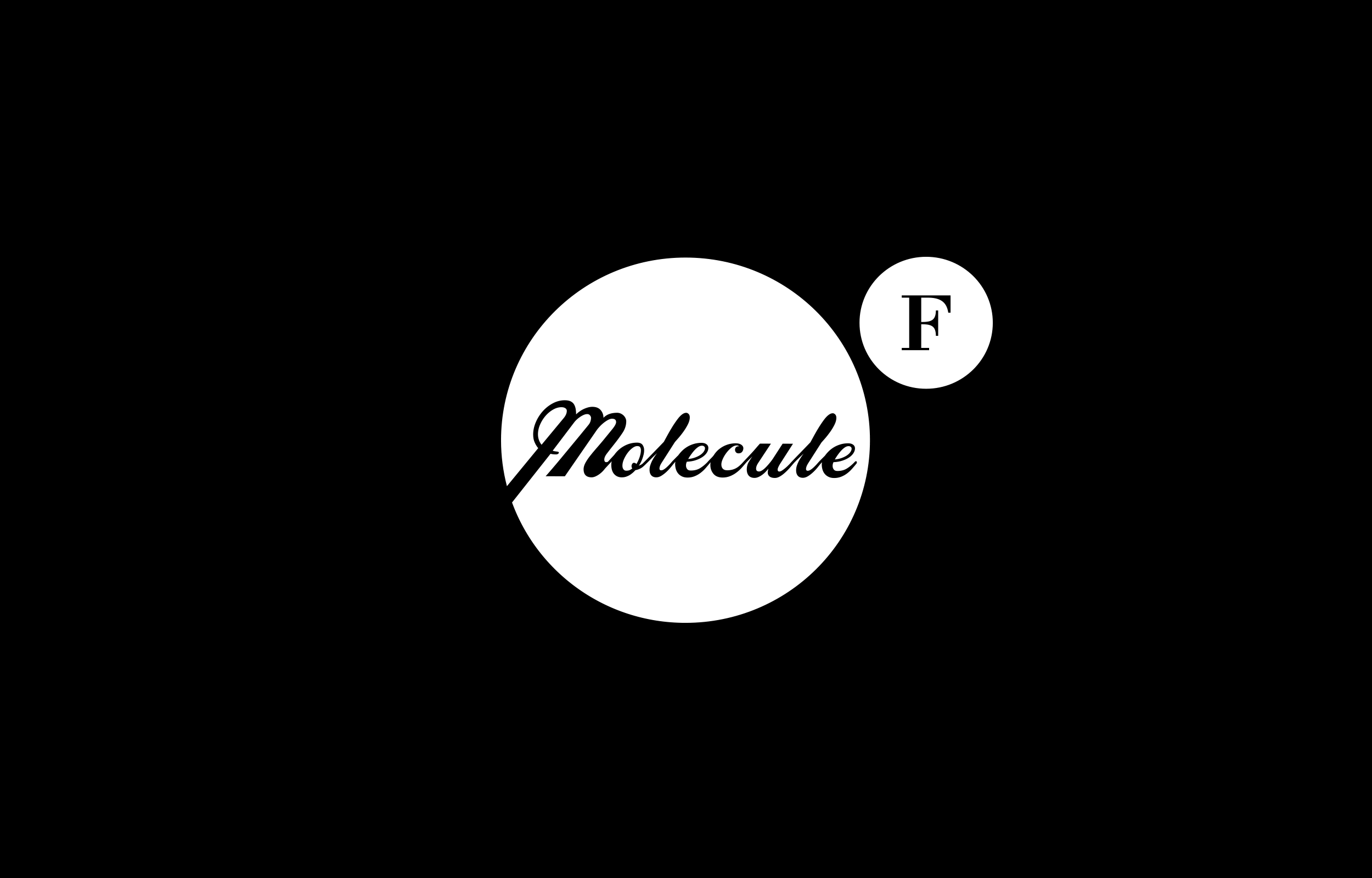 White Molecule script inside a circular badge with separate F circle on black