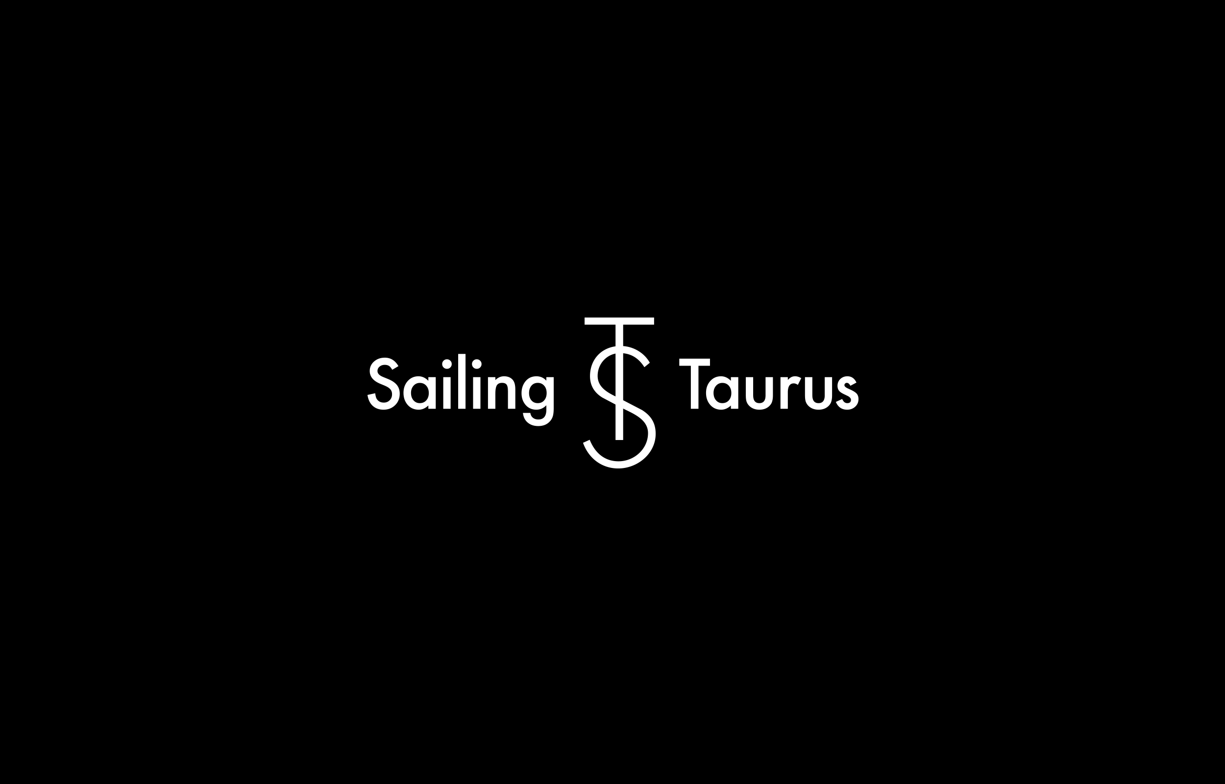 White Sailing Taurus wordmark with stylised letter T on black