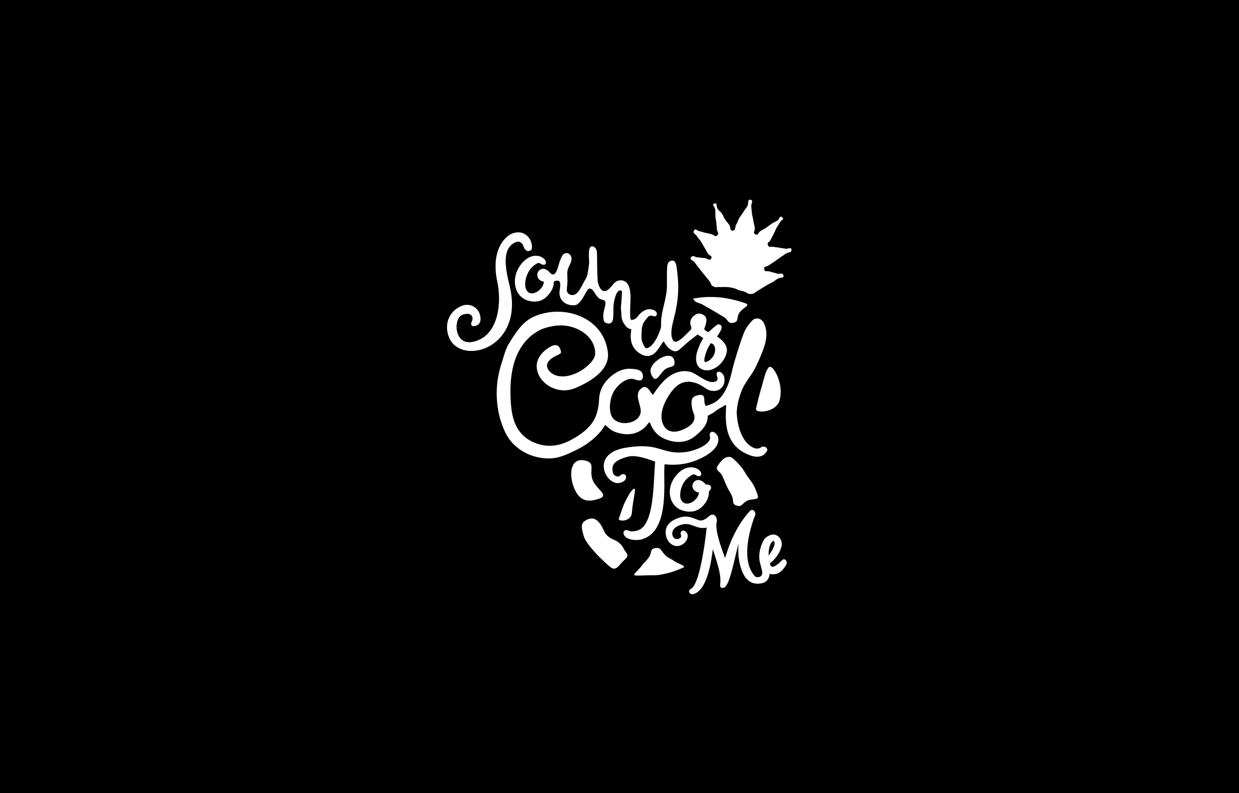 White swirling Soul Cook Love Me lettering with a small leaf motif on black
