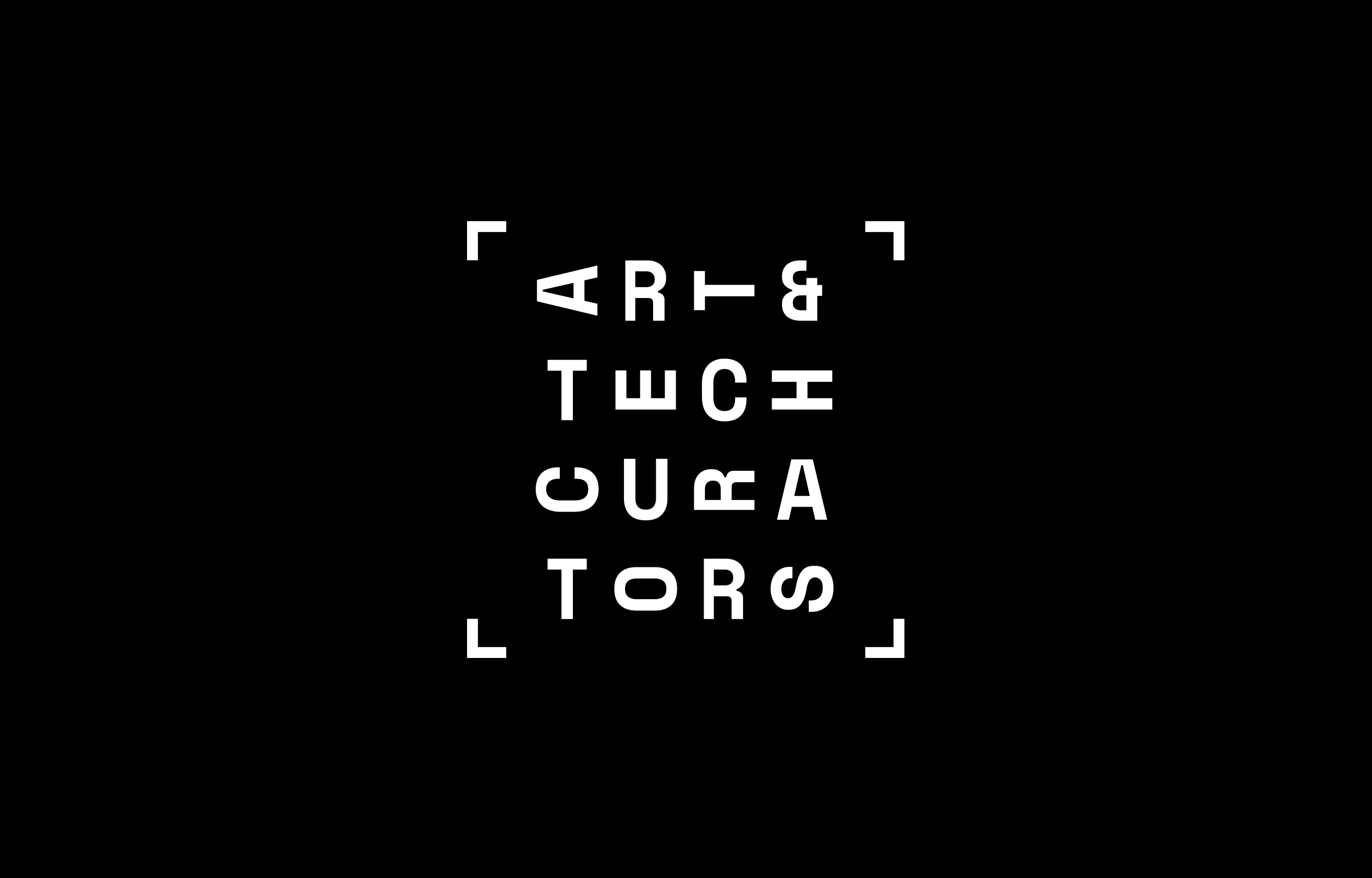 Angular white Art & Architecture lettering arranged in a compact square on black