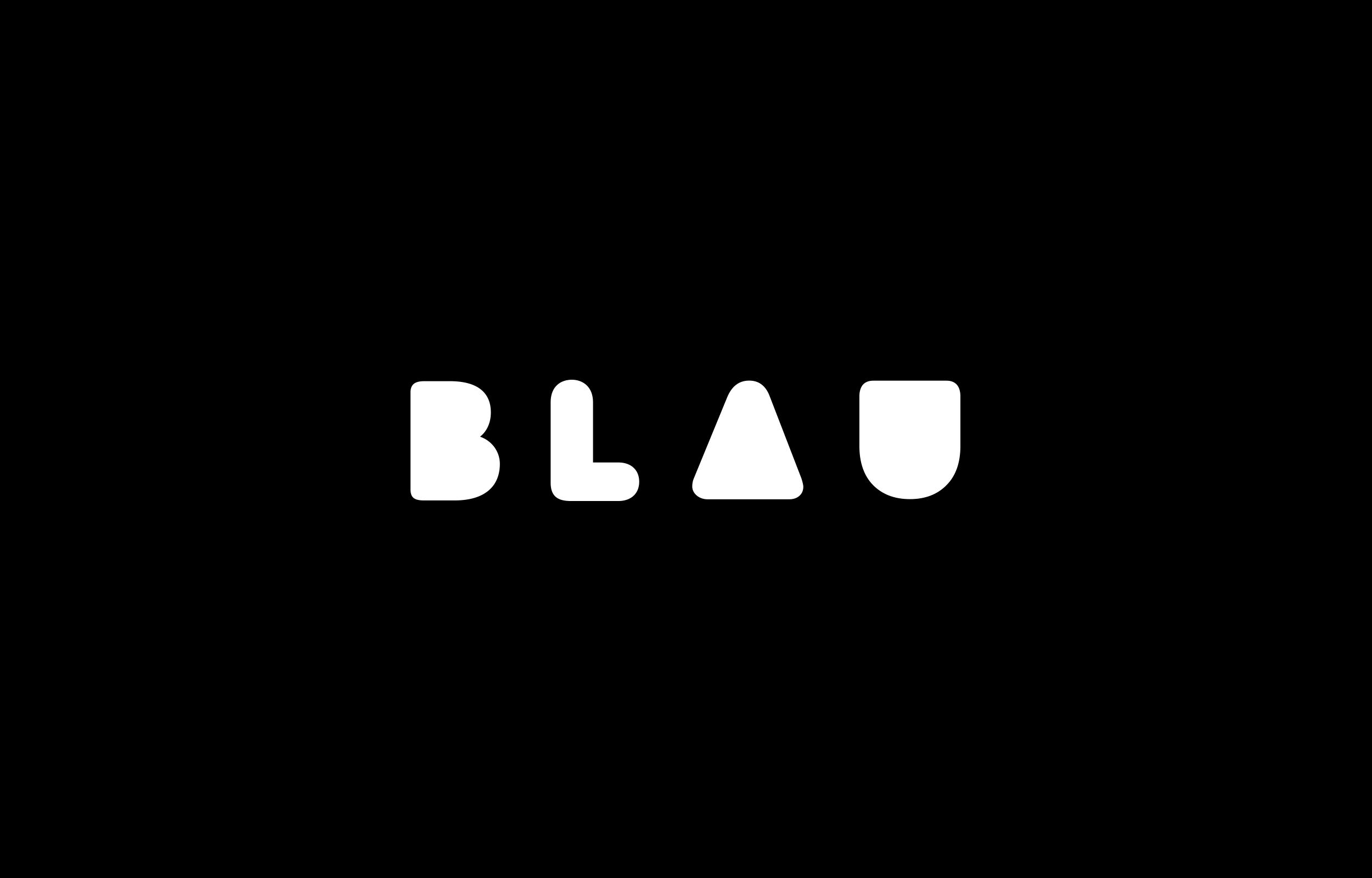 Rounded white Blao wordmark with triangular A counter on black