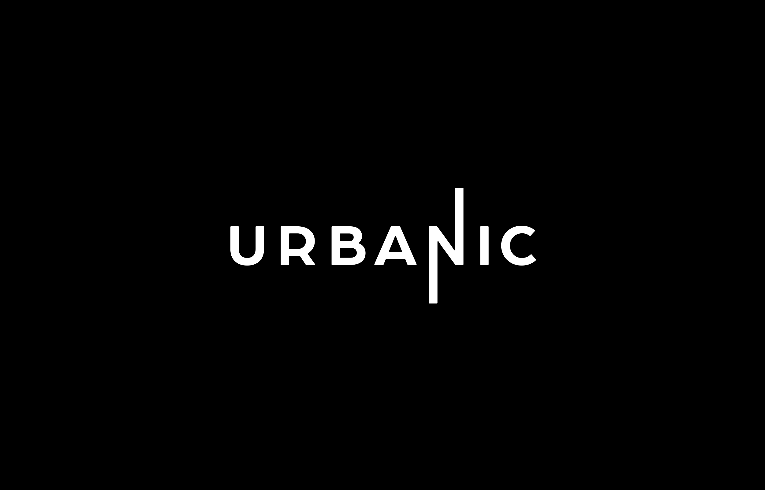White Urbanic wordmark with a thin vertical stroke through the N on black