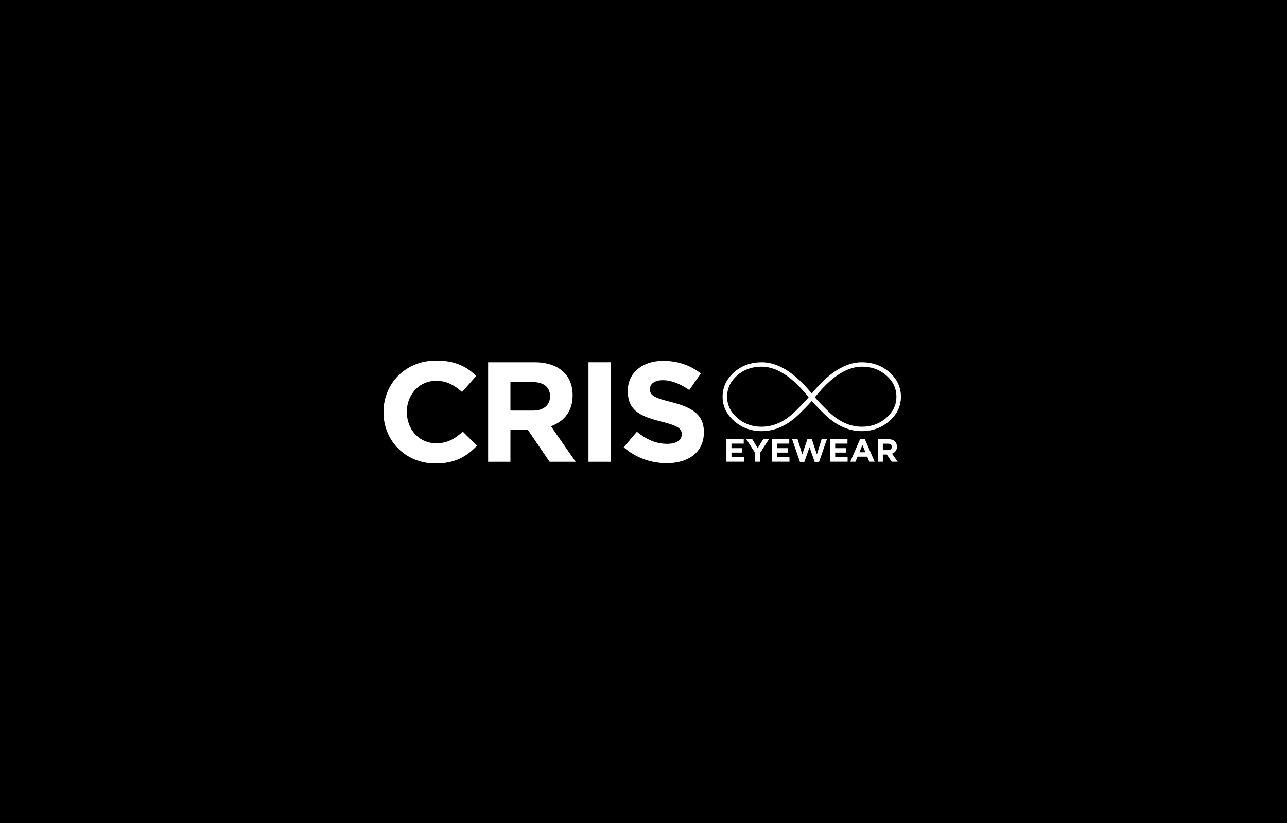 White CRIS Eyewear wordmark with a looping eyeglass-like S on black