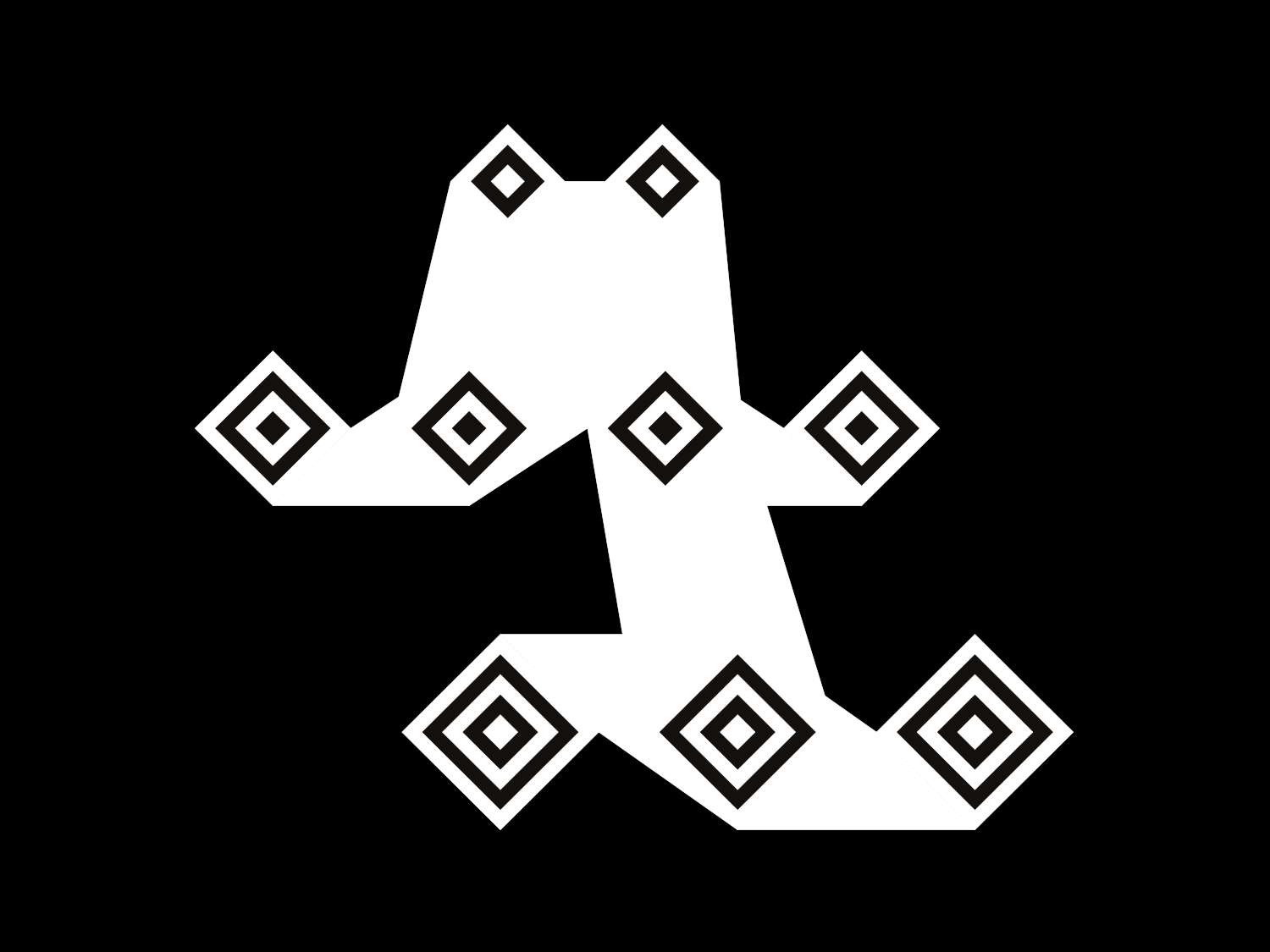 White angular geometric creature with black diamond motifs