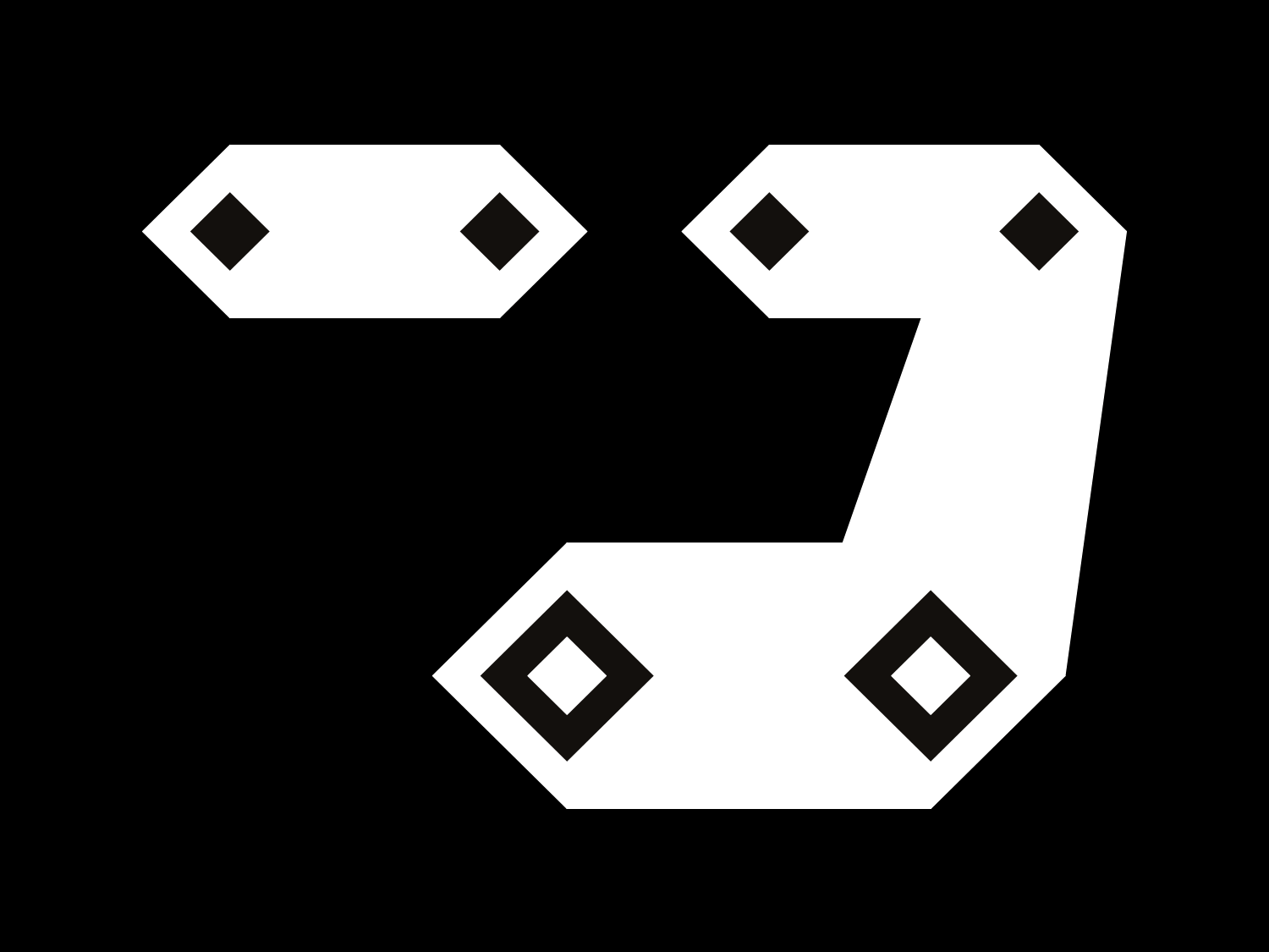 White abstract geometric shape with black diamond cutouts