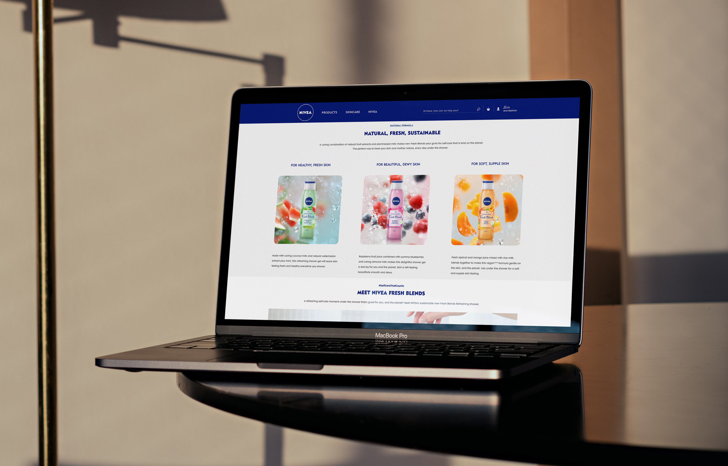 Laptop displaying a Nivea product selection webpage