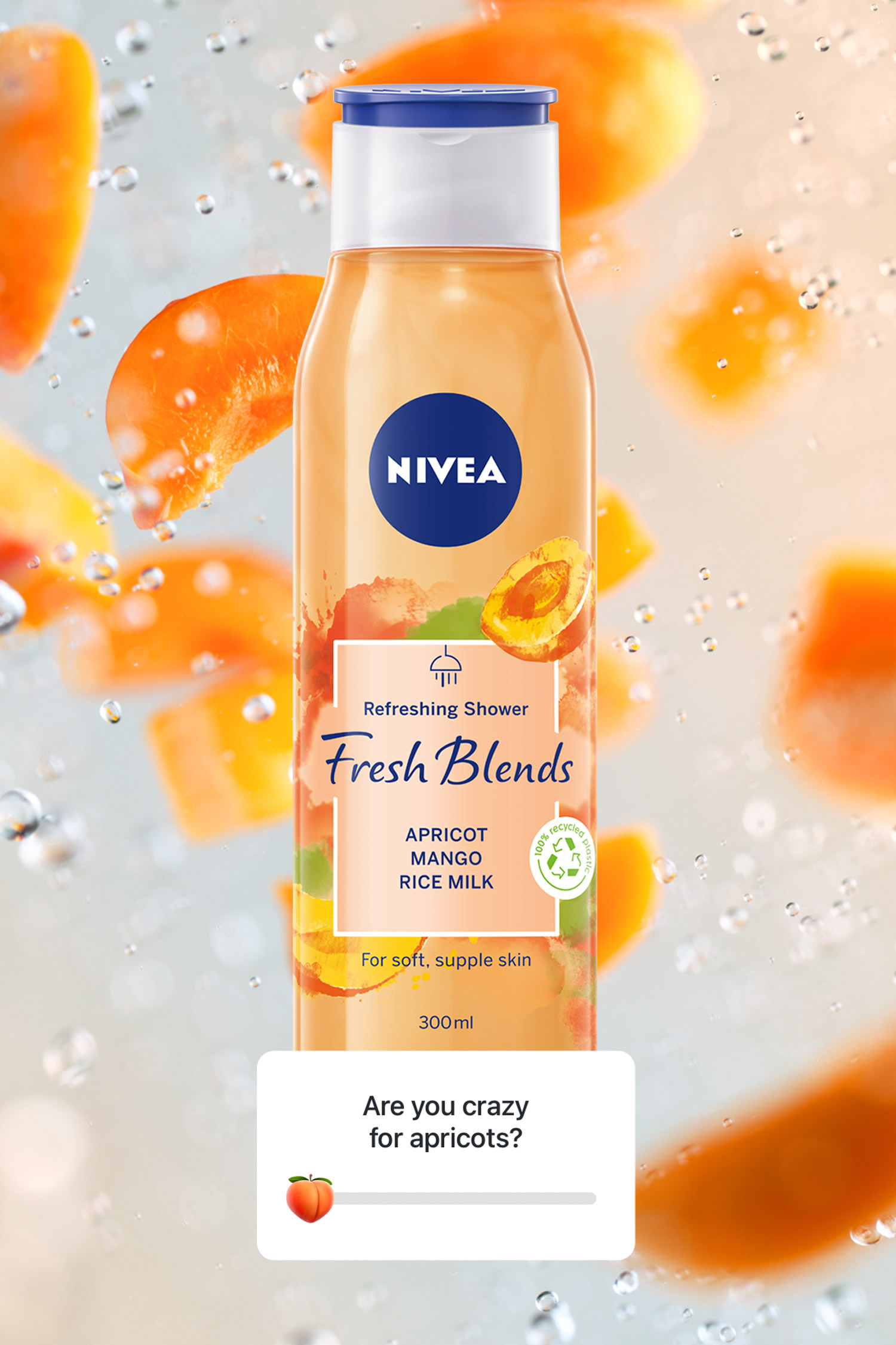 Nivea Fresh Blends yellow bottle with citrus fruit above a question button