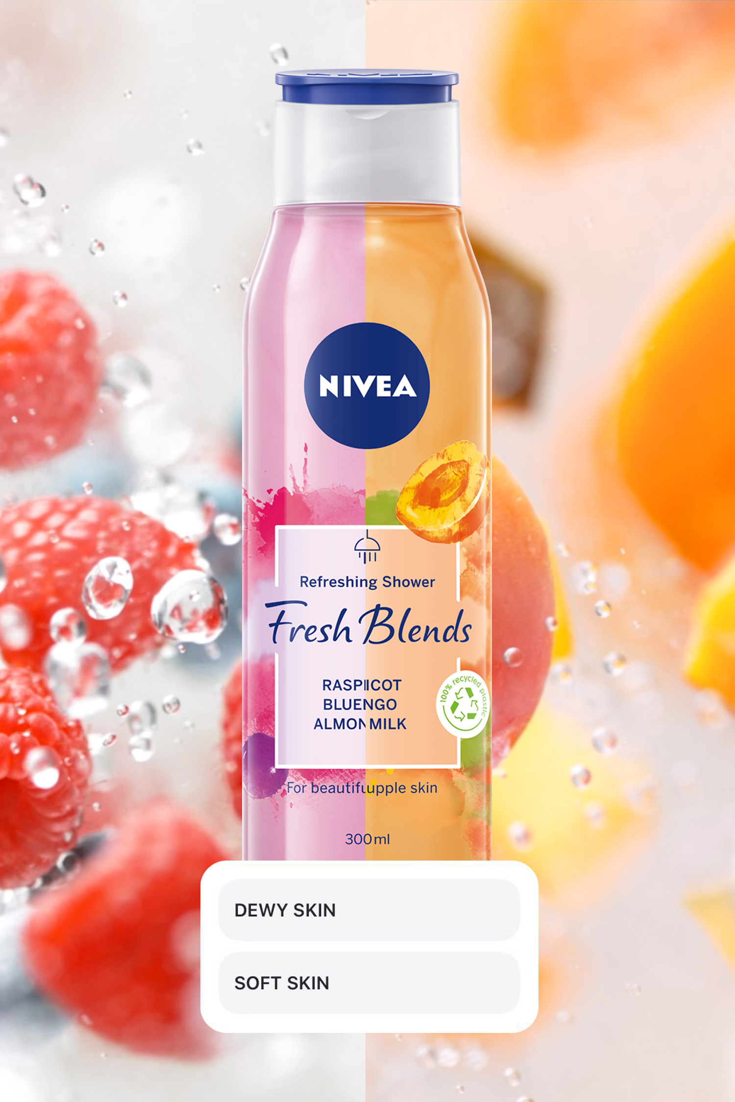 Nivea Fresh Blends pink bottle with berries and a Dewy Skin or Soft Skin choice