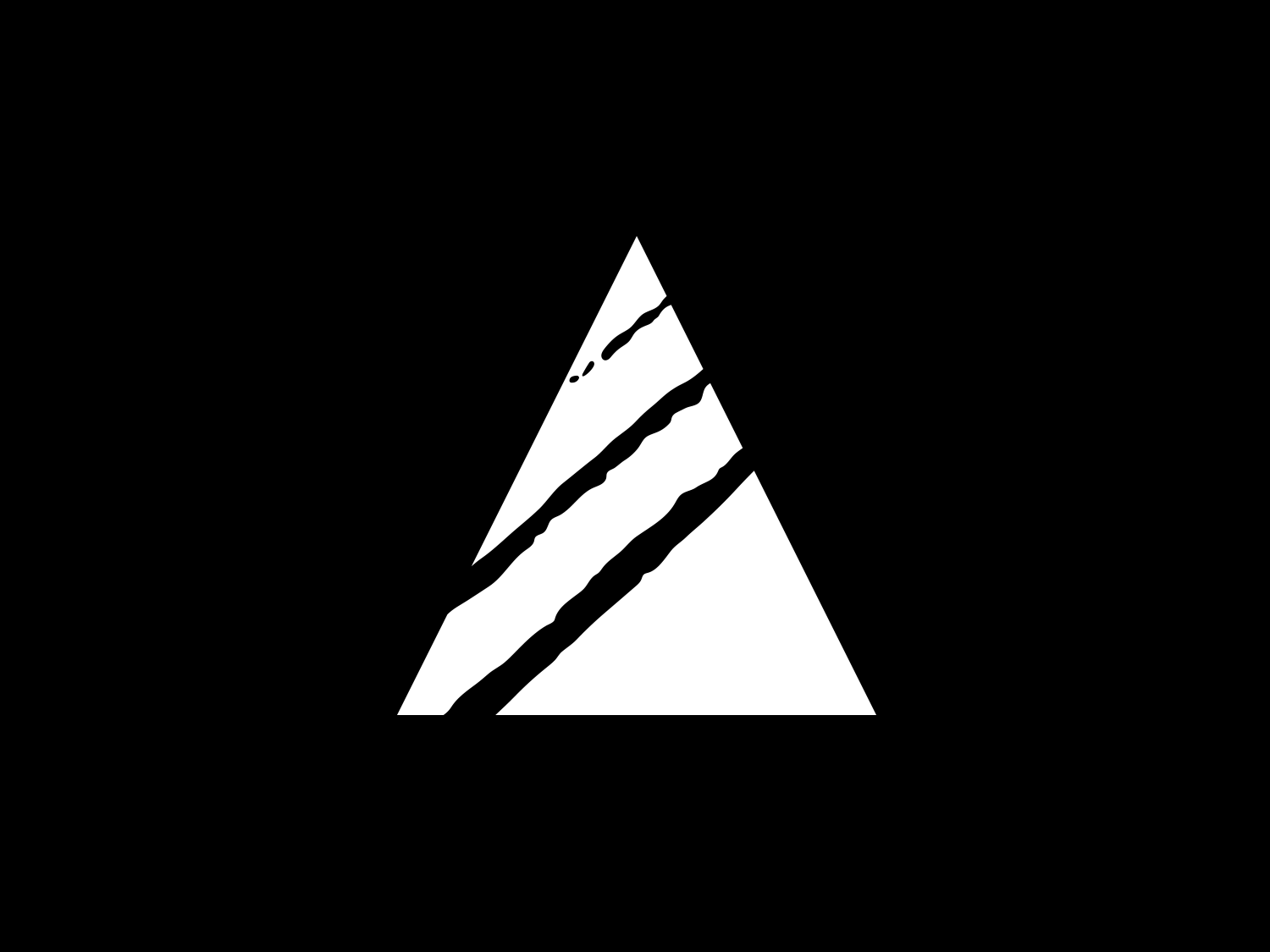White triangle crossed by three diagonal black stripes on black