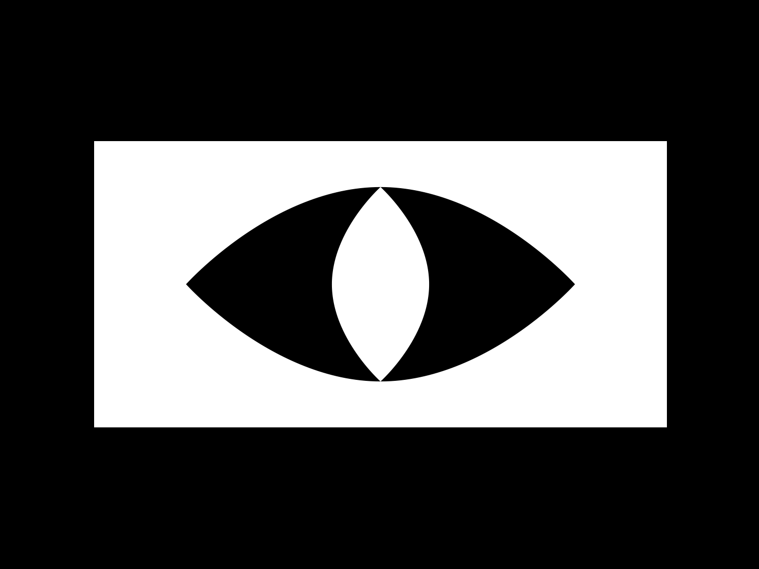 White eye-shaped geometric icon inside a rectangle on black