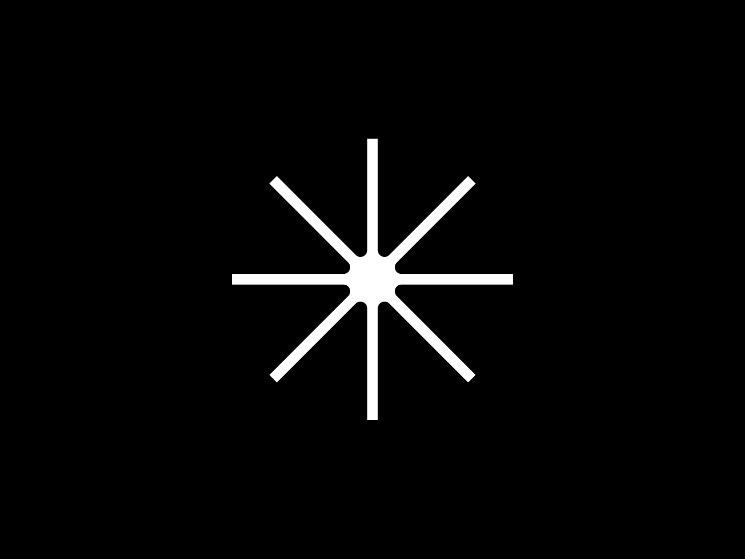 White eight-point star-like line icon on black