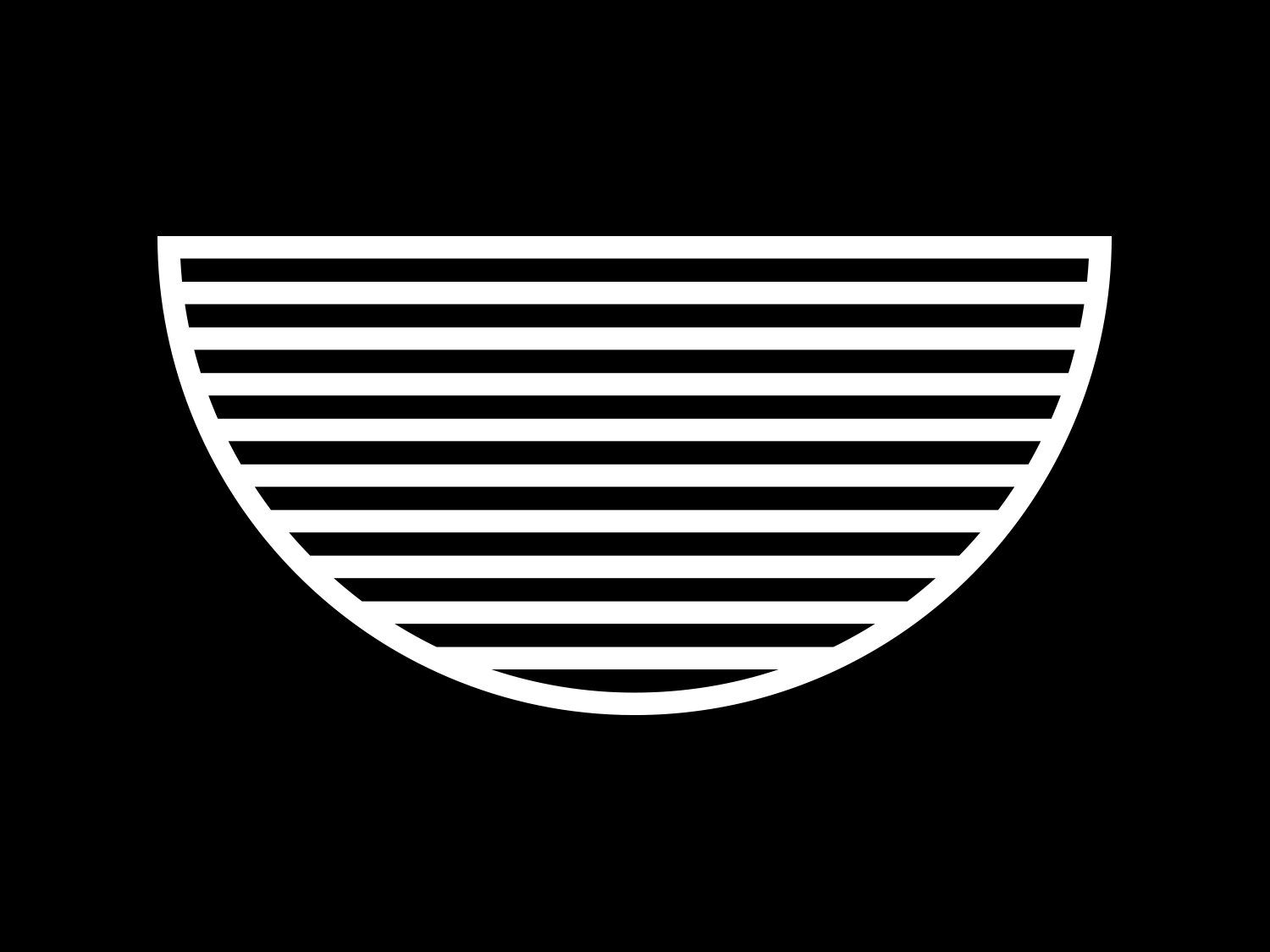 White striped semicircle icon on black