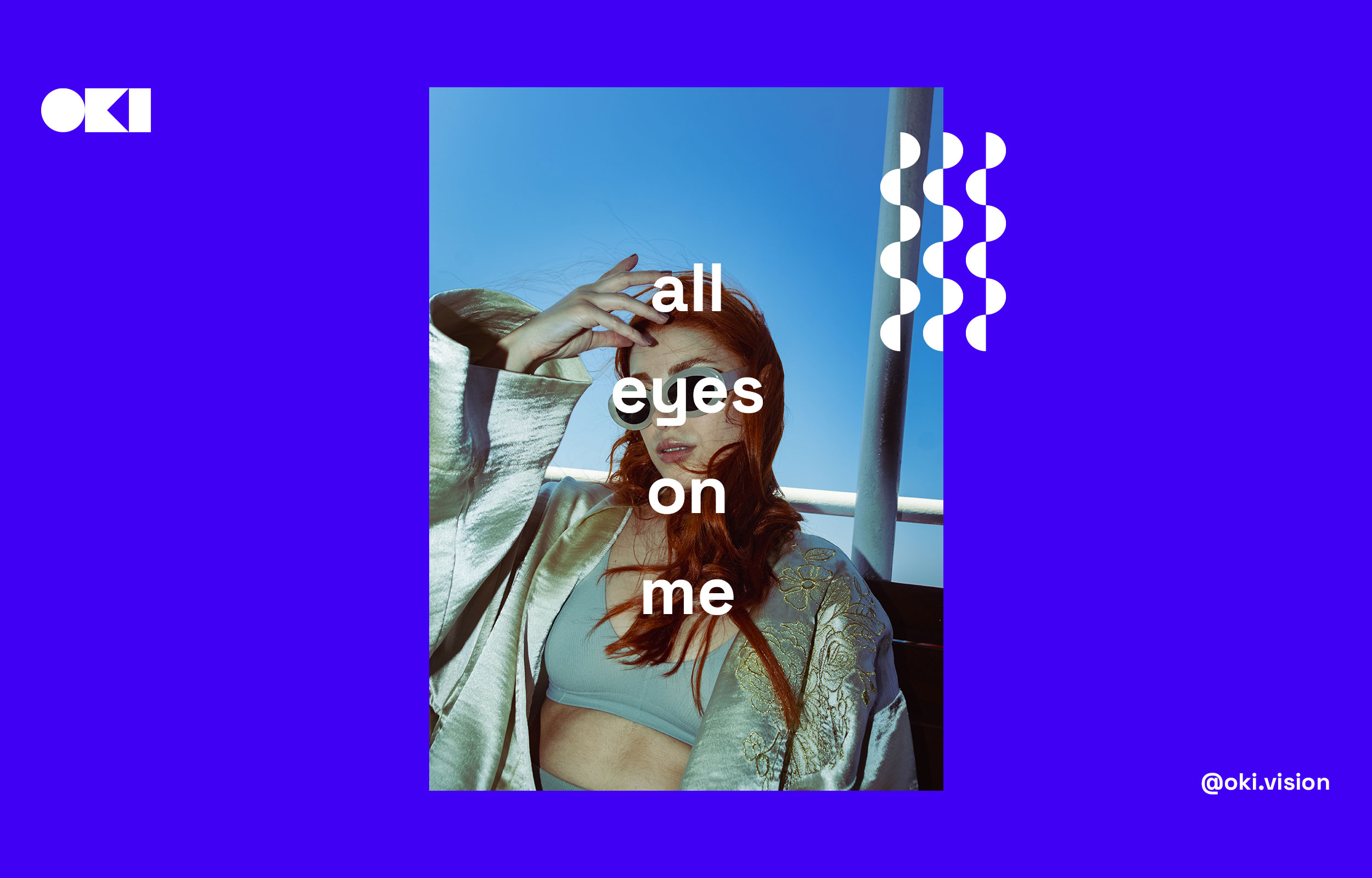 Purple Oki poster with a portrait and the words All Eyes on Me
