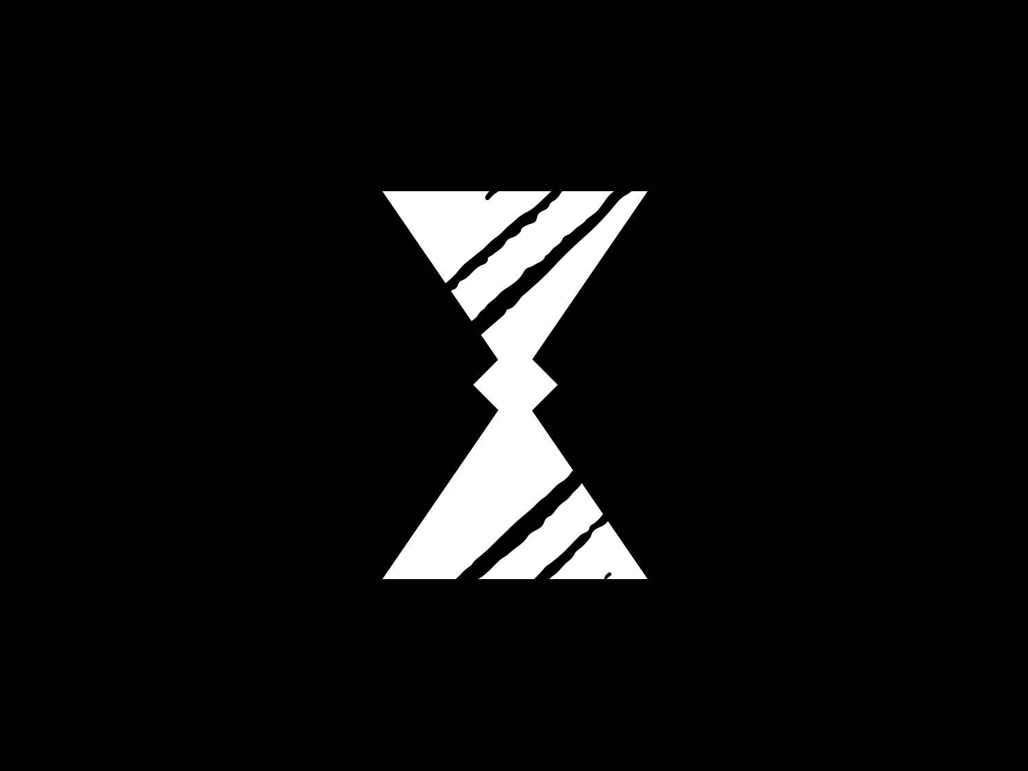 White striped hourglass-shaped icon on black