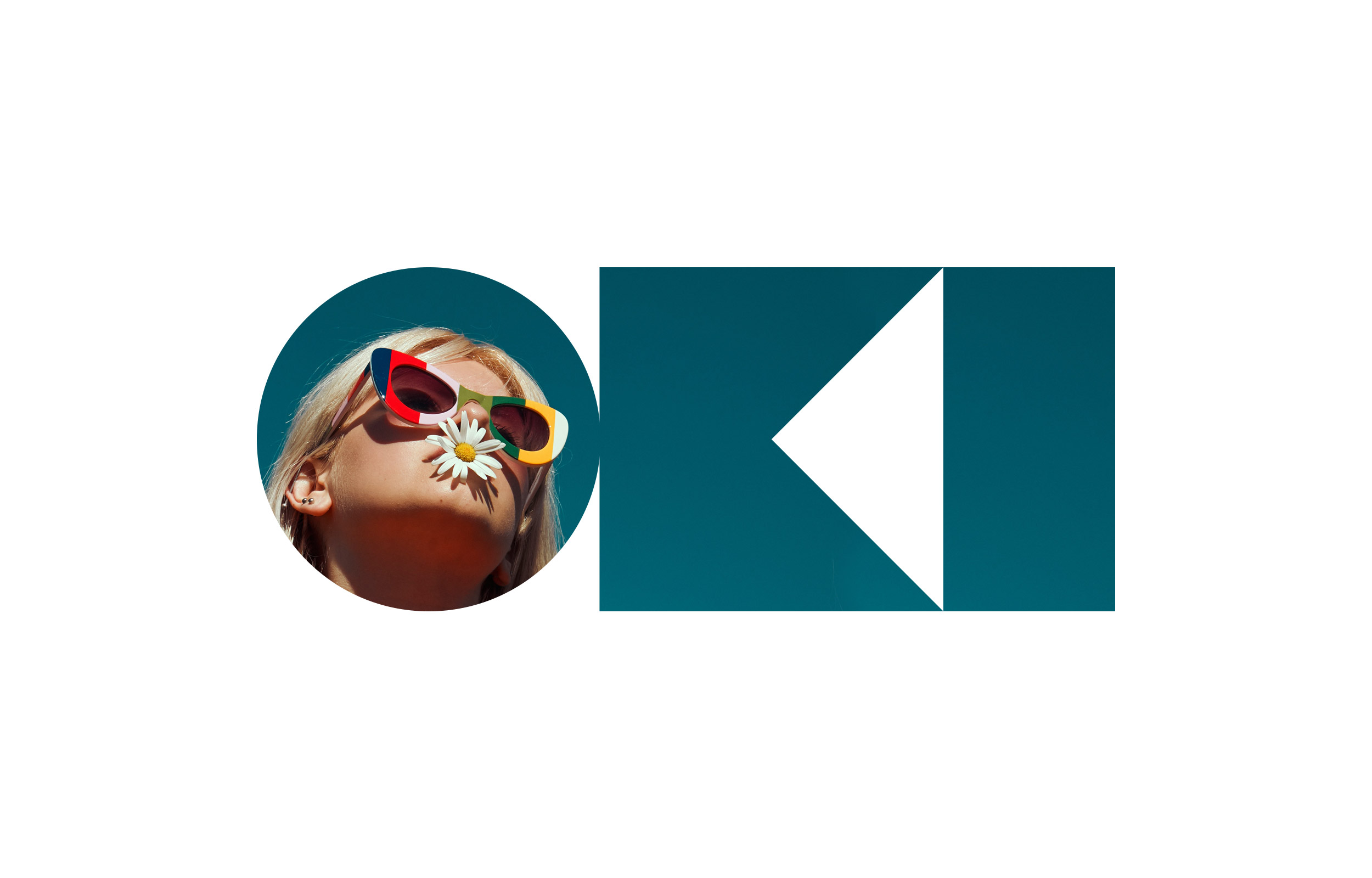 Teal Oki wordmark with a circular photograph inset into the initial O