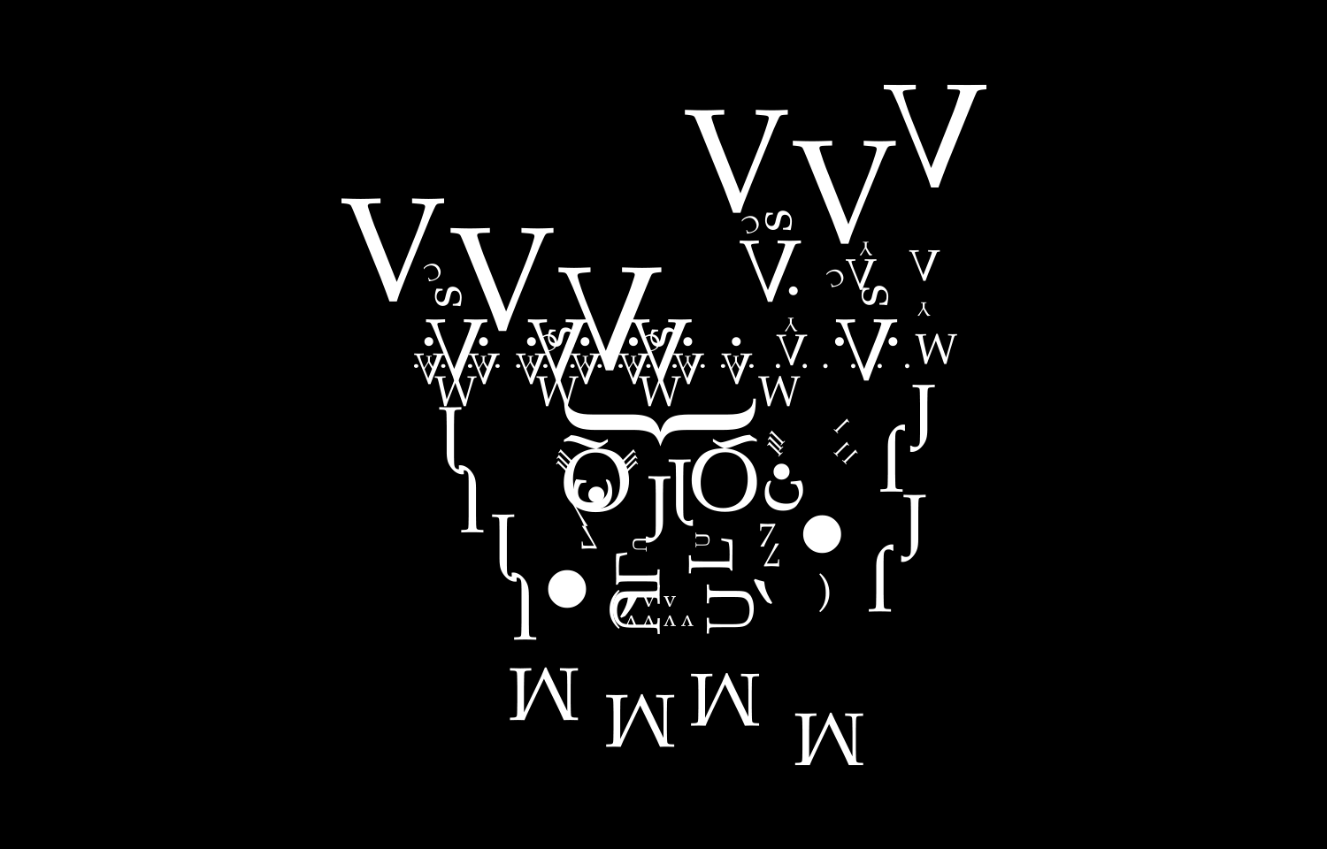 White letterform composition on a black background