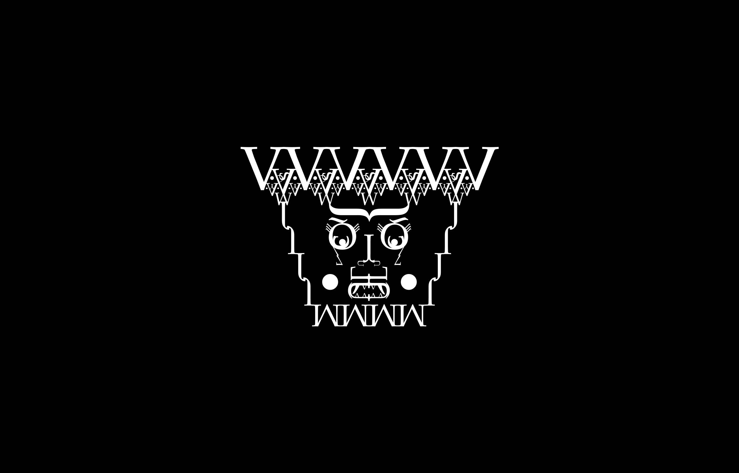 Two mirrored letterform figures on a black background