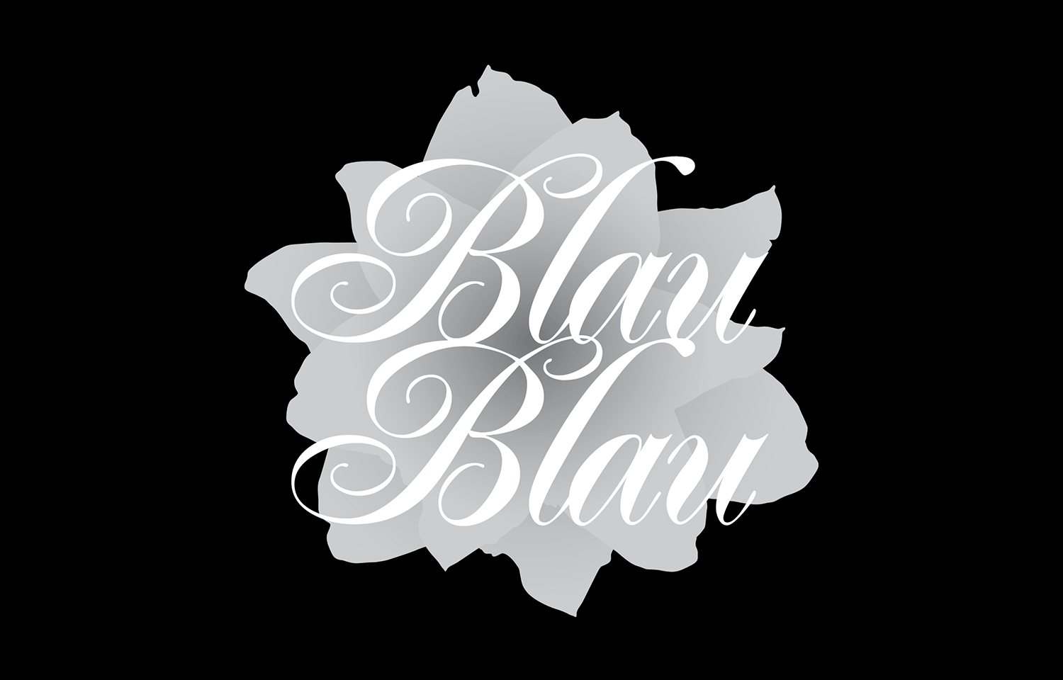 White Radio Blau Blau lettering over a grey abstract shape