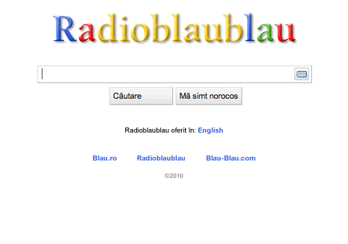 Early web search page headed Radioblaublau in multicoloured text