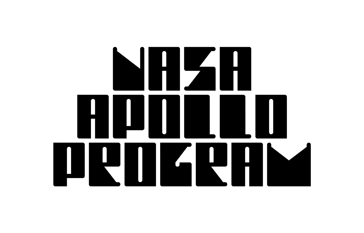 Stacked black NASA Apollo Program lettering in a heavy angular display typeface