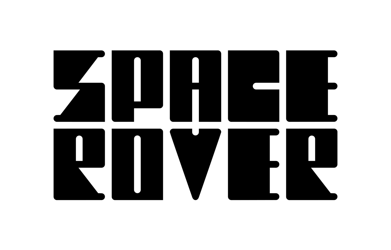 Black Space Rover lettering in a heavy angular display typeface on white