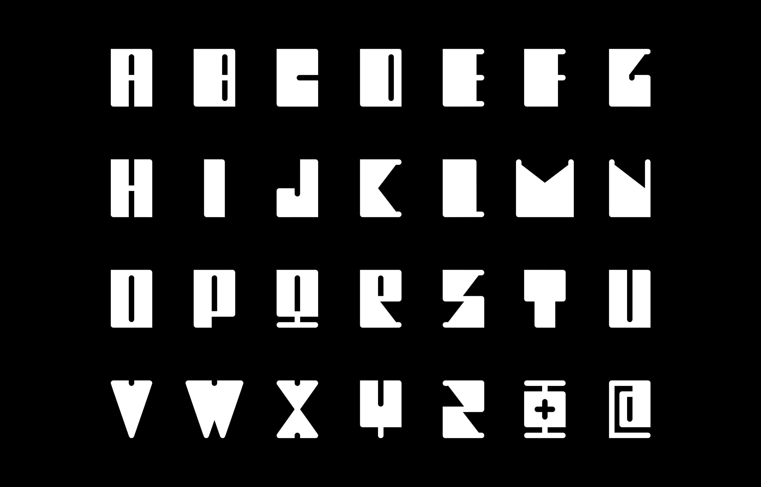 White uppercase Selenic alphabet specimen on black