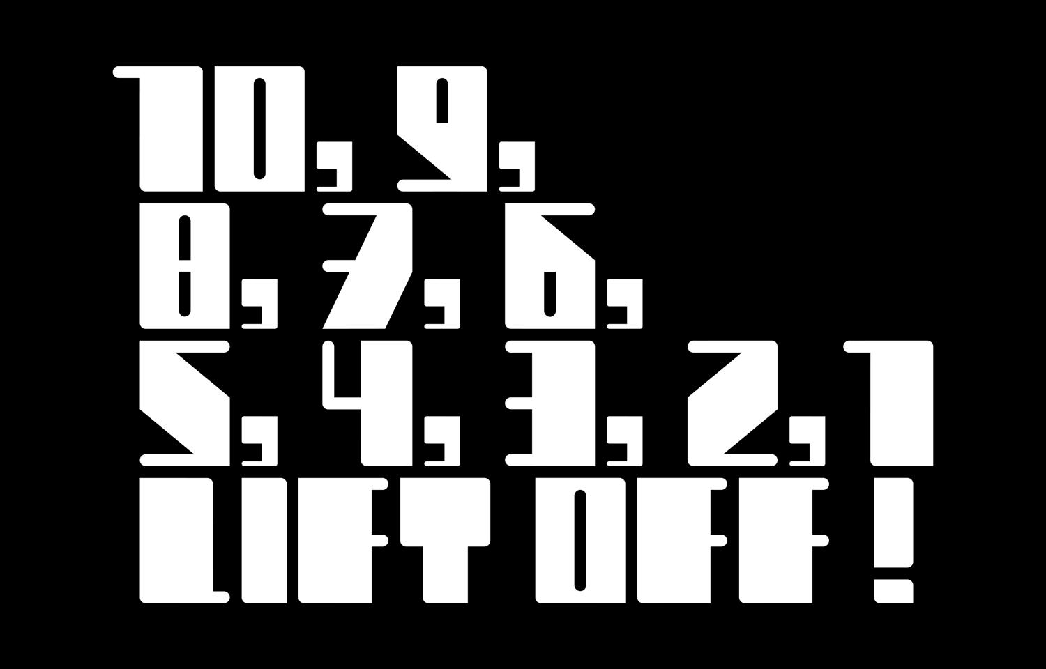 White numerical characters and punctuation in a heavy angular display typeface on black