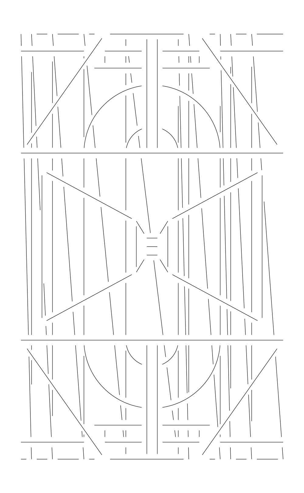 Fine-line geometric panel with three stacked rectangular sections on white