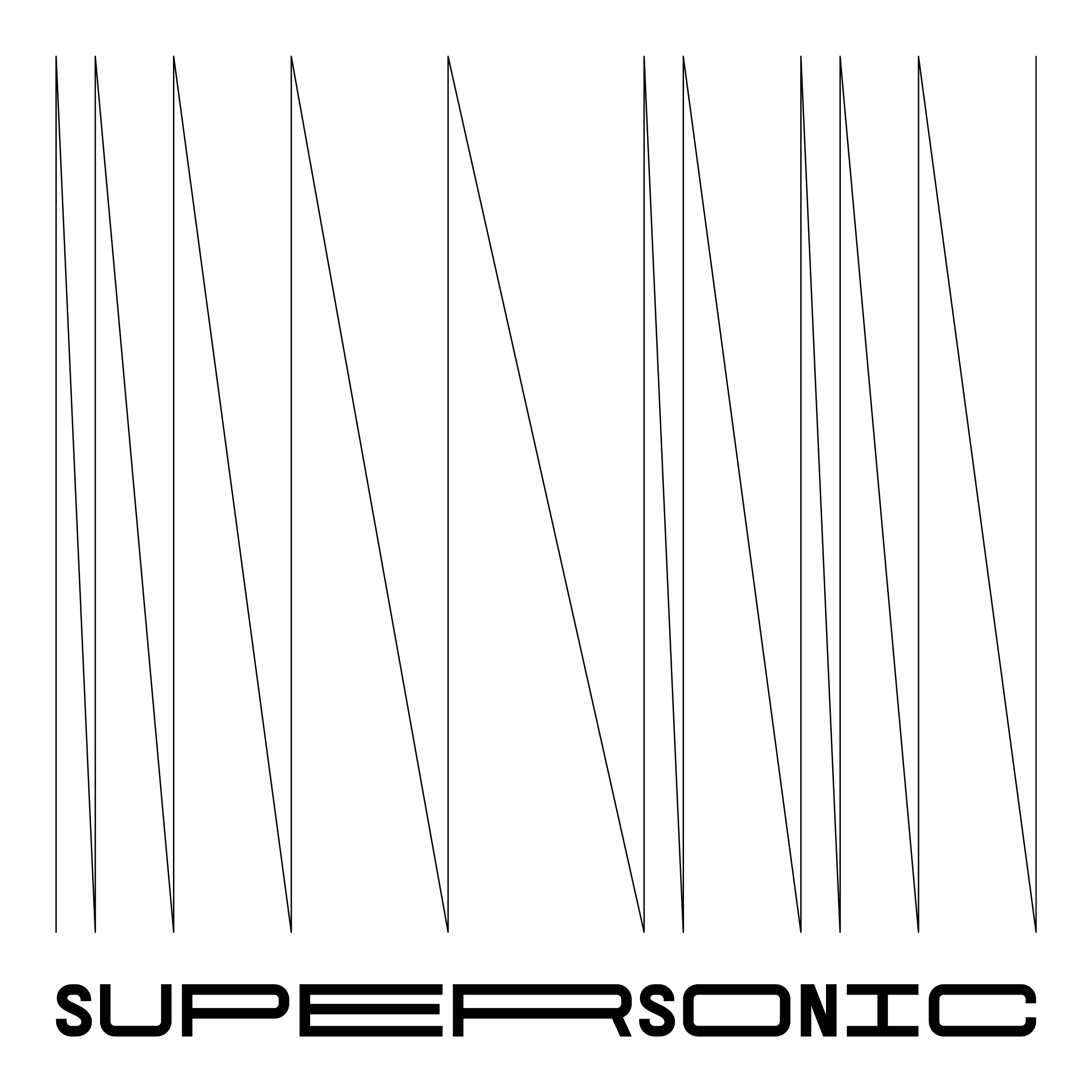 Animated thin vertical letterforms above the word Supersonic