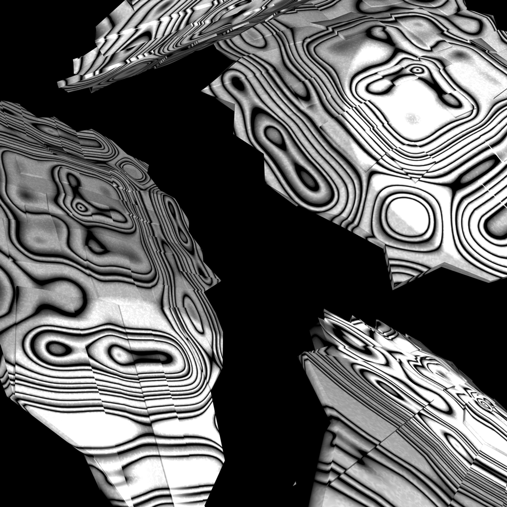 Close-up of black-and-white marbled organic forms against black