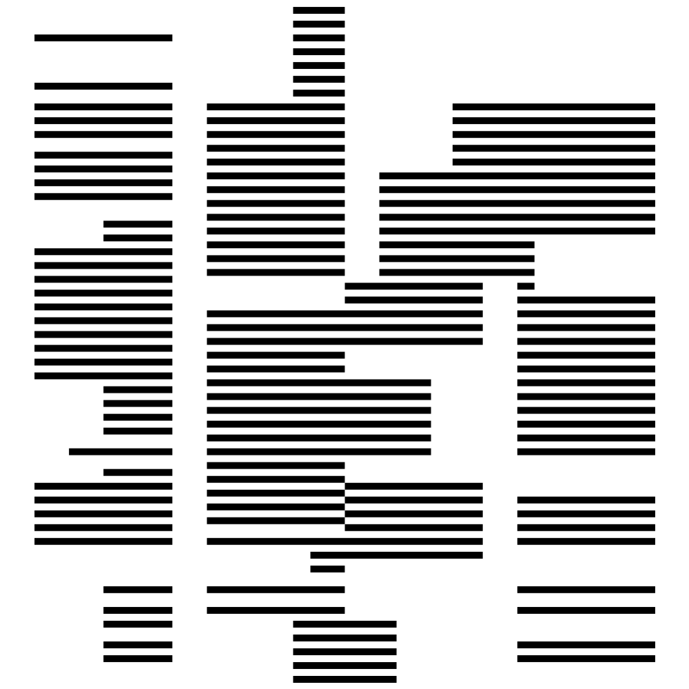 Striped black rectangles filling a loose grid on white