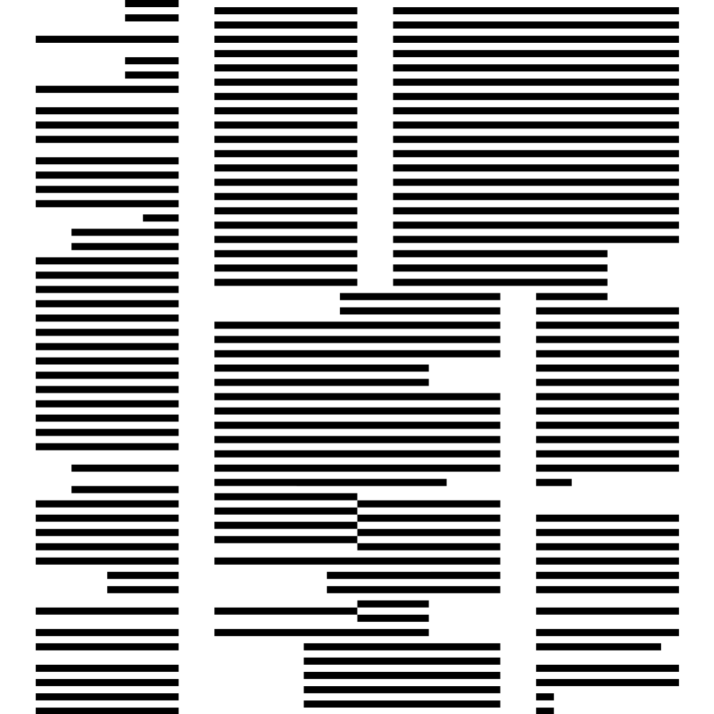Nearly filled grid of striped black rectangles on white