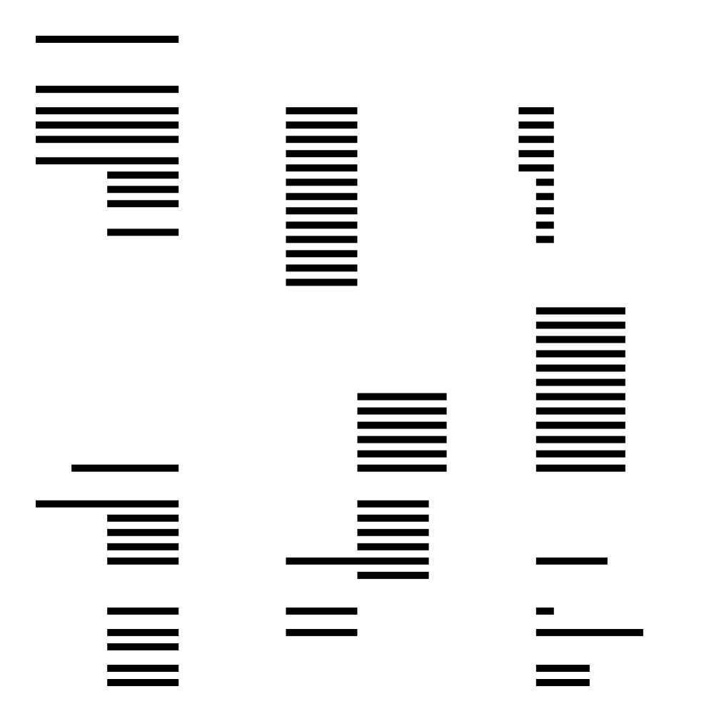 Black horizontal bars in scattered vertical stacks