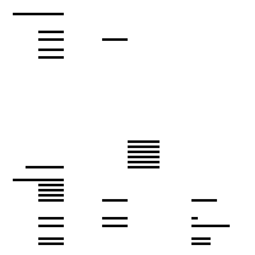 Black horizontal bars forming four sparse corner clusters
