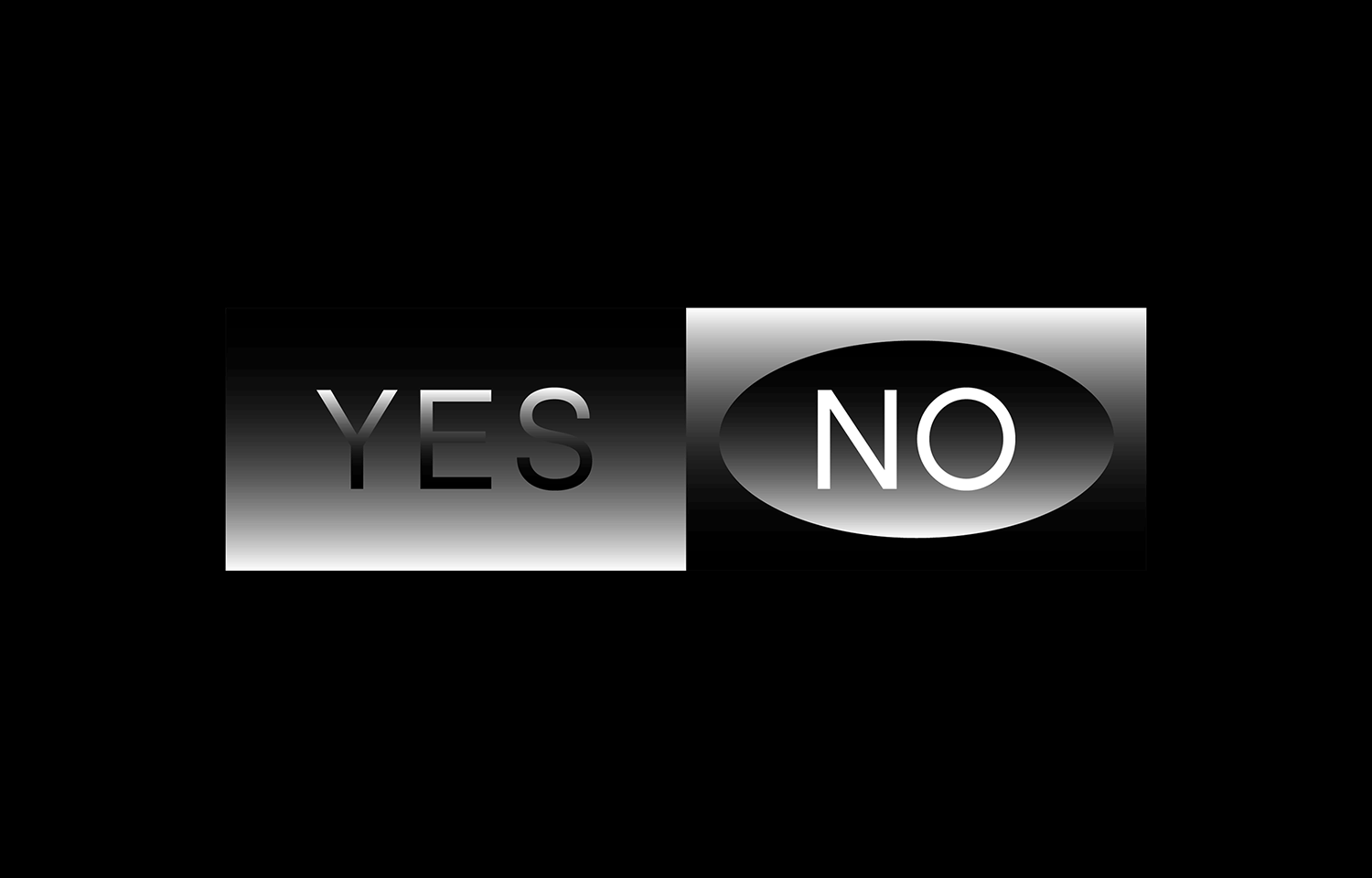 Yes and No words in metallic black-and-white shapes