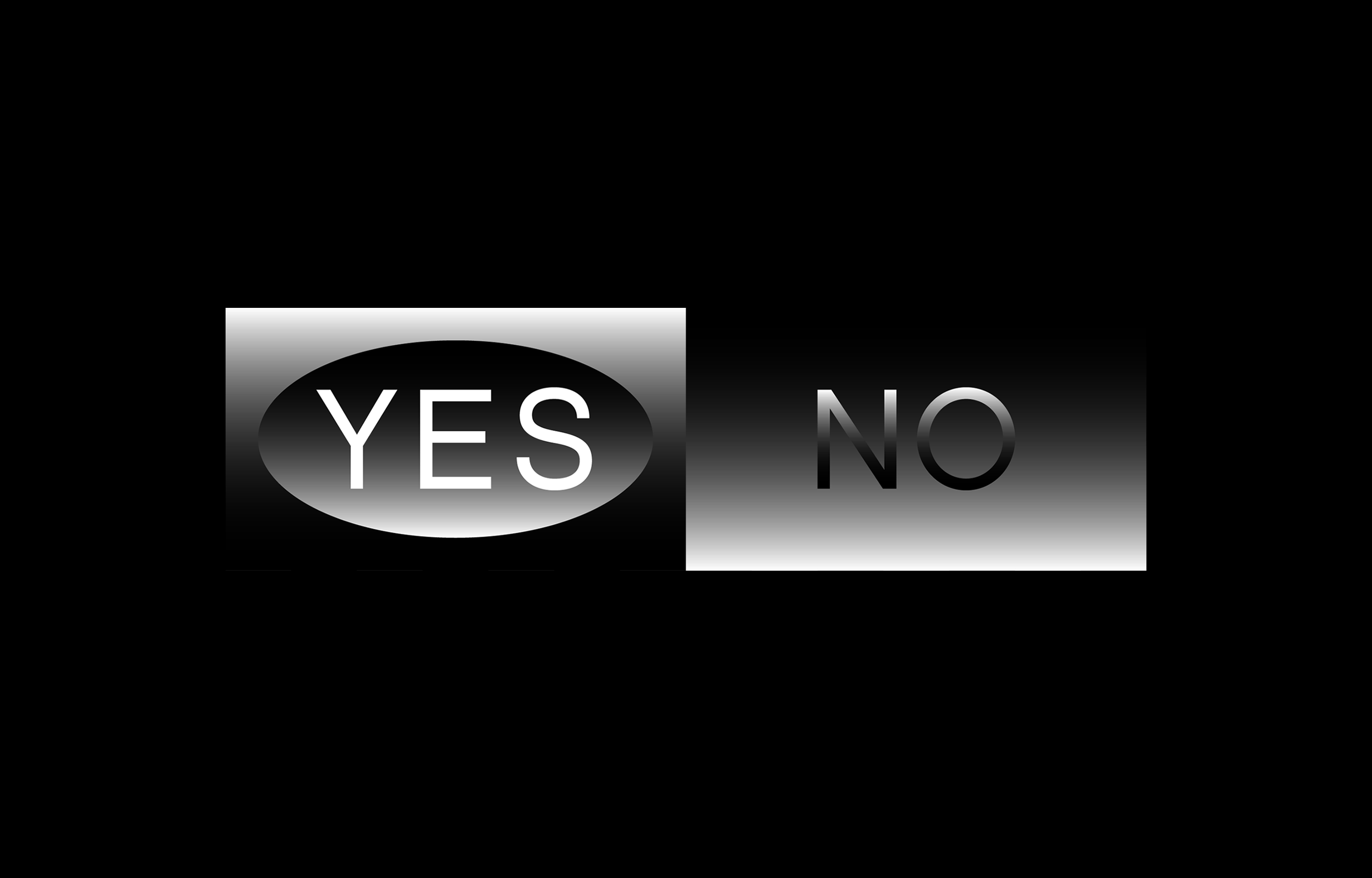 Silver YES and NO labels set in opposing oval buttons on black